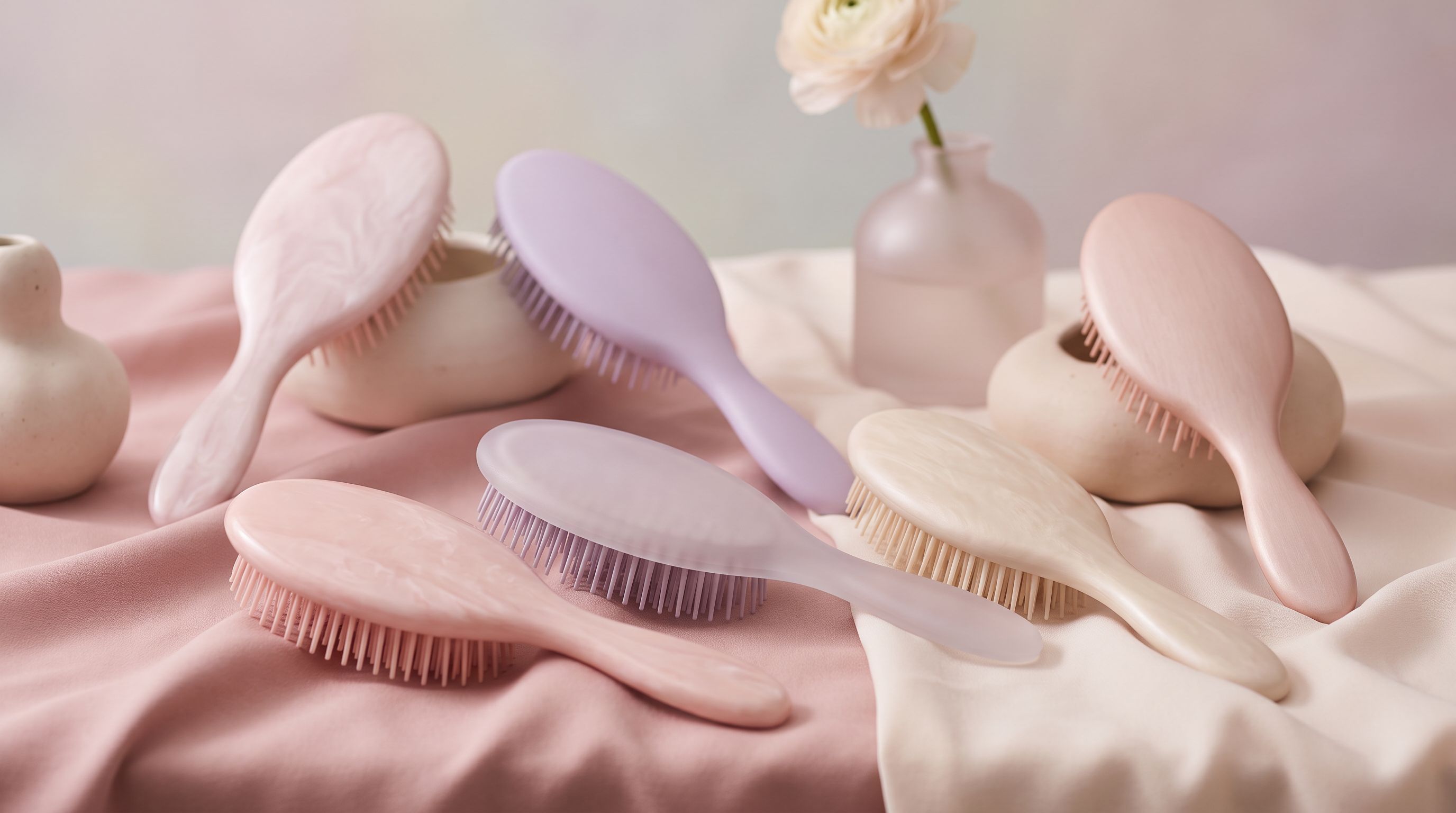 Brosse à cheveux au design doux sur fond rose poudré